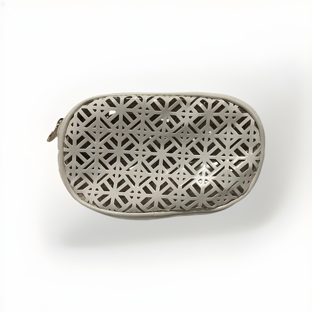 Tory Burch White Lazer Cut Makeup‎ Pouch Cosmetic Bag  New